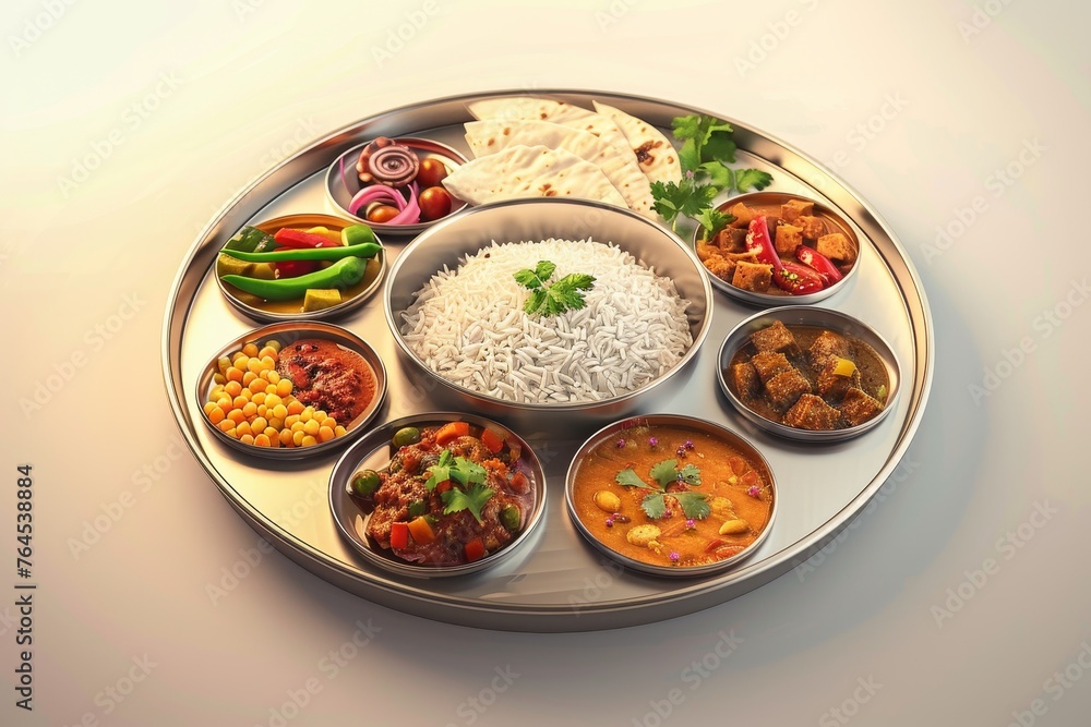 Vegetarian Thali a traditional Indian thali meal - obrazy, fototapety, plakaty 