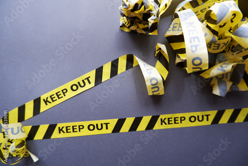  Keep out, police line on dark background. Caution lines isolated. Warning tapes. Danger signs.
