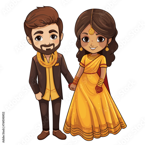 Indian couple hand-drawn comic illustration. Indian couple. Vector doodle style cartoon illustration