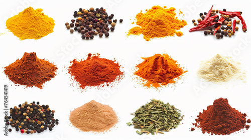 Vibrant Spices and Herbs Collection on White Background