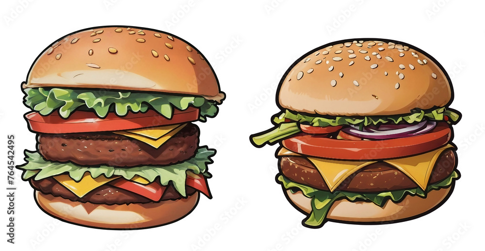 a close up of two hamburgers with different toppings, very delicious a close up of two hamburgers with different toppings, very delicious