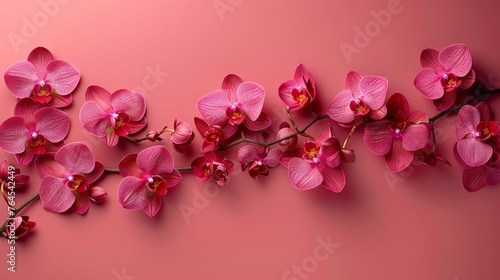  A pink orchid branch on a pink background with room for text or an image insertion