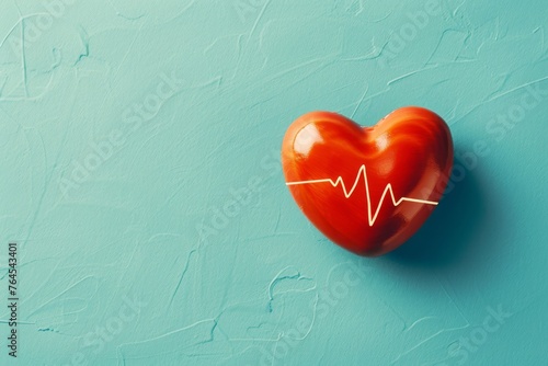 illustration of a red heart and pulse on a blue background. health,hospital, care concept