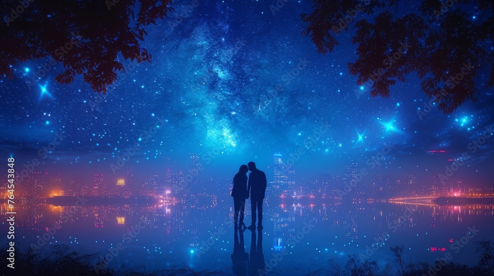 Fototapeta premium silhouette of a couple kissing on the beach