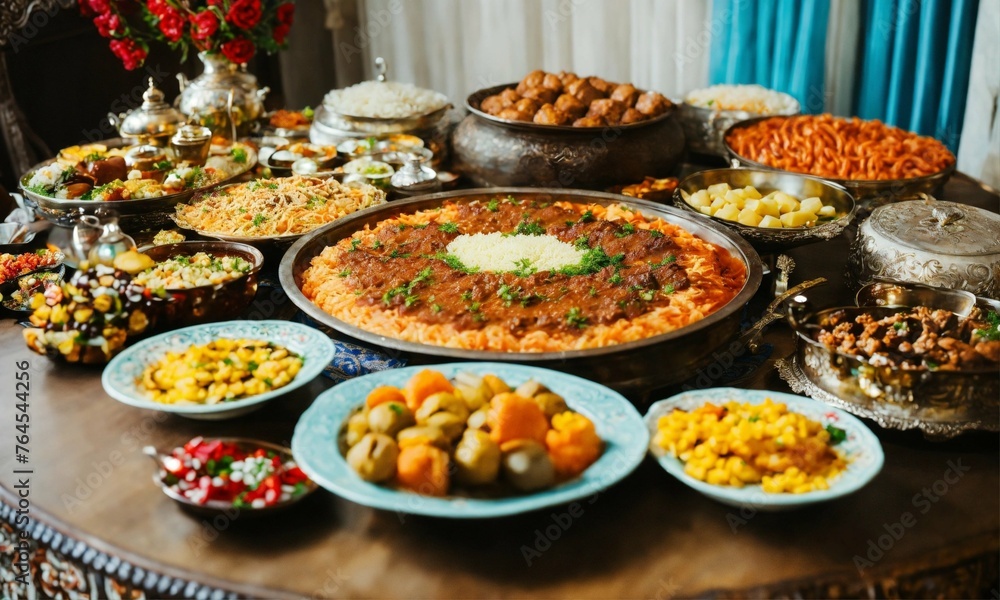 A Large table of kazakh food