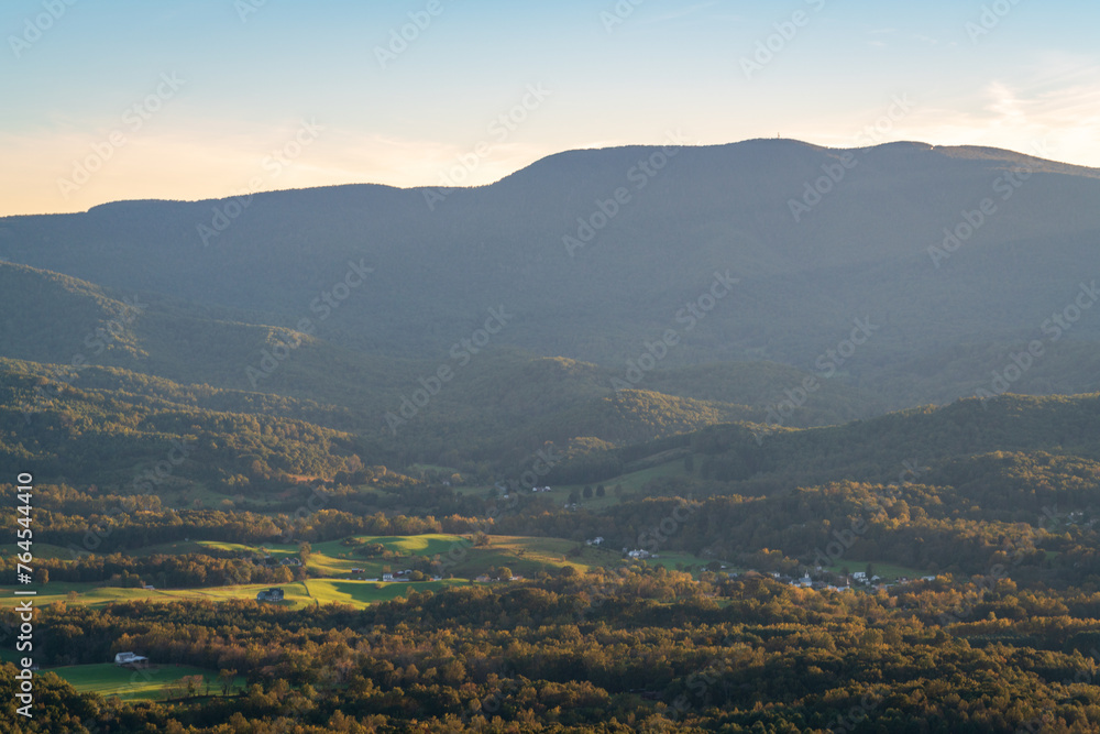 Hazy Morning Overlook at Shenandoah National Park along the Blue Ridge Mountains in Virginia