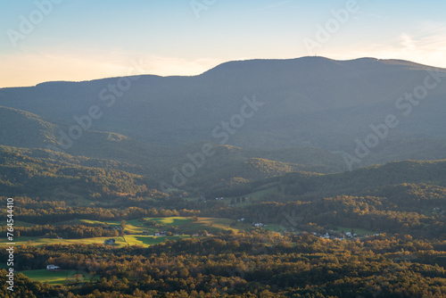 Hazy Morning Overlook at Shenandoah National Park along the Blue Ridge Mountains in Virginia