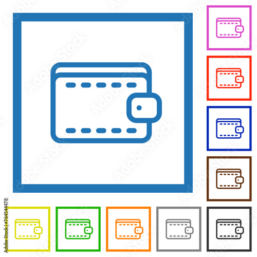 Empty leather wallet outline flat framed icons
