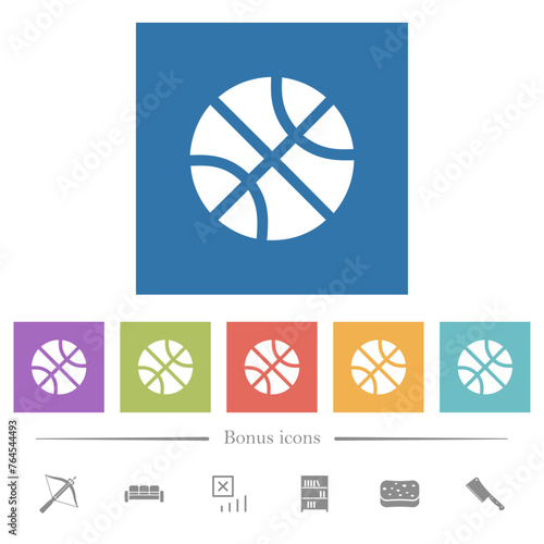 Basketball solid flat white icons in square backgrounds