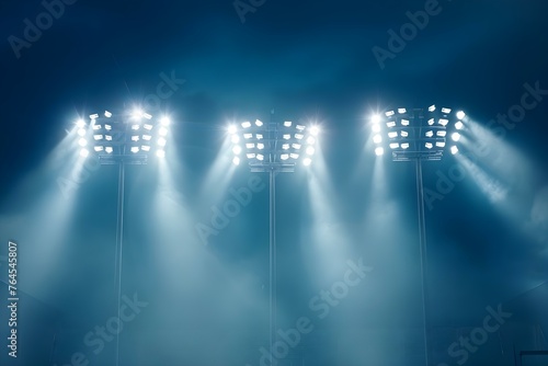 Night sky illuminated by bright spotlights at a sports stadium creating a dramatic and captivating scene. Concept Night Photography, Sports Events, Dramatic Lighting, Stadium Atmosphere