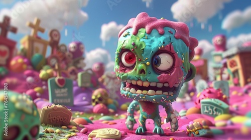 A chibi zombie oozing cuteness amids candy photo