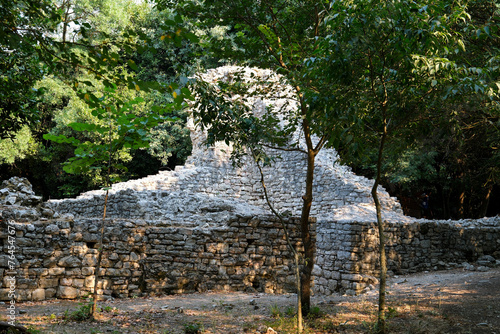 Ruins of the Great Basilica in Butrint National Park, Buthrotum, Albania. Triconch Palace at Butrint Life and death of an ancient Roman house Historical medieval Venetian Tower surrounded photo