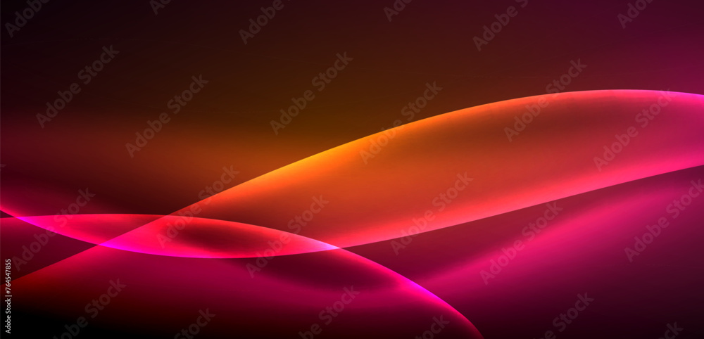 Dynamic waves in ethereal glow of neon lights. Concept merges fluidity of motion with vibrant allure of neon, crafting entrancing backdrop that embodies both vitality and futuristic sophistication Dynamic waves in ethereal glow of neon lights. Concept merges fluidity of motion with vibrant allure of neon, crafting entrancing backdrop that embodies both vitality and futuristic sophistication