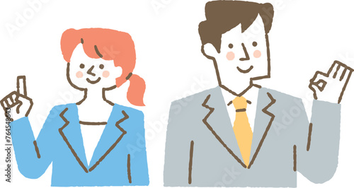 スーツを着てハンドサインをしている男性と女性_色