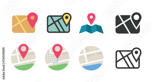 City map icon set vector, road street locator simple minimal pictogram graphic illustration, navigation elements sign symbols image clipart modern design