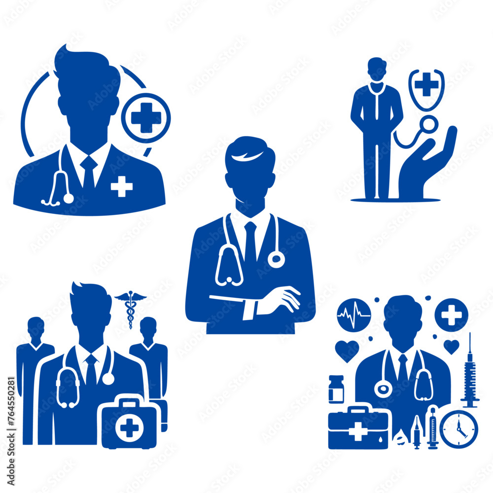 silhouette of doctor with syringe and pills silhouette of doctor with syringe and pills