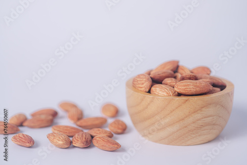 Almond snack fruit in wooden bowl