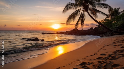 Tranquil scenery of tropical beach and sunset at dusk © stocksbyrs