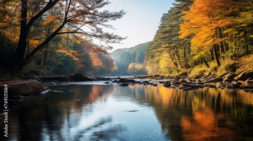 Autumn foliage and serene river in nature