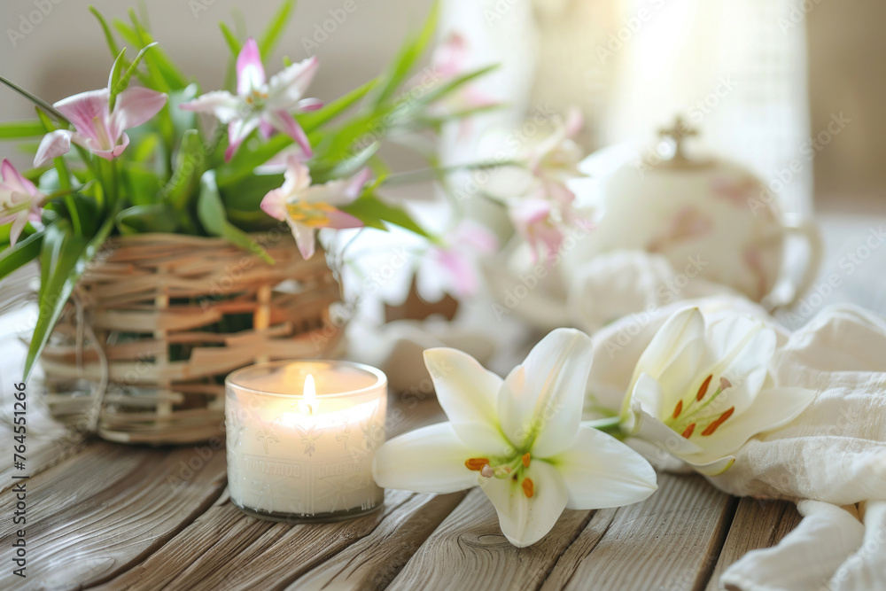 Easter traditions' symbolism - candles, church bells, crosses, and lilies