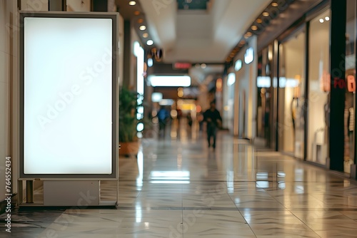 Digital Media Panel Mockup with a Blank Screen in a Shopping Center with Blurred Background. Concept Technology, Digital Media, Mockup, Shopping Center, Blurred Background
