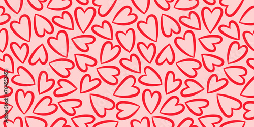 Red Heart Seamless Pattern on Pink Background. Infuse Your Designs with Love and Passionate Energy