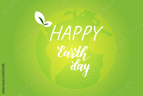 happy earth day poster illustration vector, earth day text with green background, planet logo, earth logo, earth poster green, earth symbol, yellow, white, text,