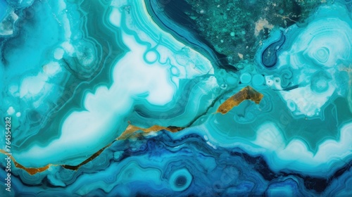 Closeup of polished marbled abstract turquoise agate crystal natural quartz healing stone marble texture
