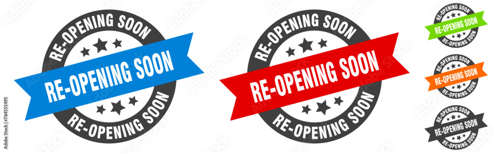 re-opening soon stamp. re-opening soon round ribbon sticker. tag re-opening soon stamp. re-opening soon round ribbon sticker. tag