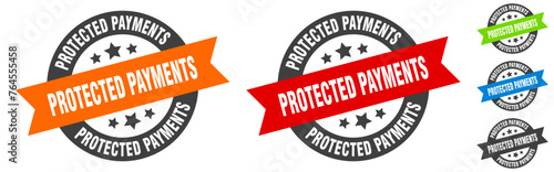protected payments stamp. protected payments round ribbon sticker. tag