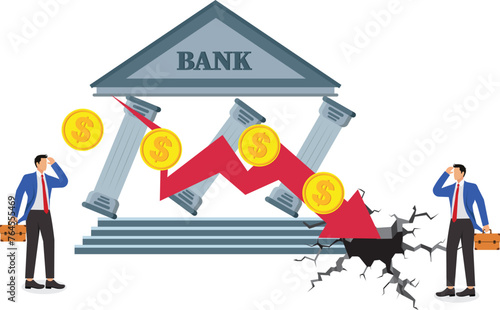Subprime mortgage crisis, financial crisis or loan problems, bankruptcies, stock market losses, credit crisis and risk, businessmen falling off broken and failing banks