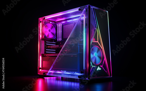 computer case is illuminated with rgb lighting.
