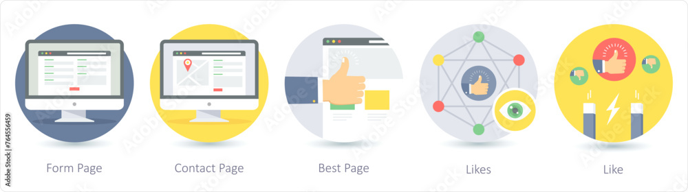 A set of 5 Seo icons as form page, contact page, best page A set of 5 Seo icons as form page, contact page, best page
