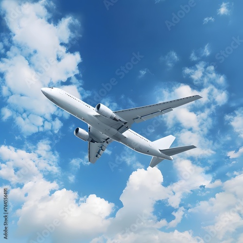 A commercial airplane soaring in the sky, highlighting the beauty of aviation and nature's grandeur.
