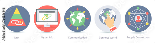 A set of 5 Seo icons as link, hyperlink, communication