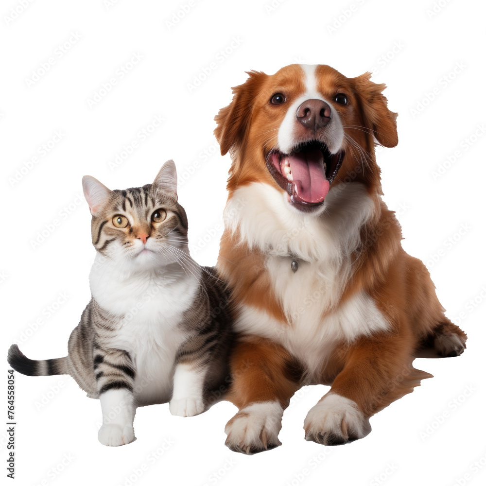 Happy funny cat and funny dog Isolated on white background Happy funny cat and funny dog Isolated on white background