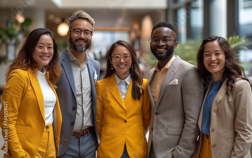 A group of people in formal wear, coats, and suits are smiling and posing together for a picture at a happy event, sharing the joy of travel © RichWolf
