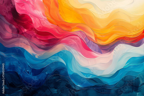 Vibrant abstract wavy art on canvas. Dynamic color flow painting. Modern liquid texture wall art. Creative design for home decor and art projects.