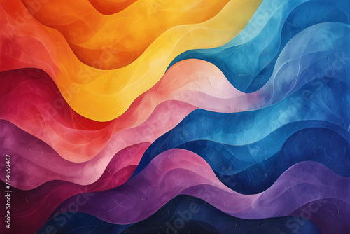 Vibrant abstract wavy art on canvas. Dynamic color flow painting. Modern liquid texture wall art. Creative design for home decor and art projects.