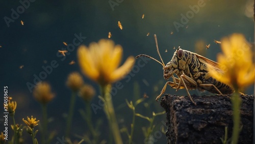 locust swarming on the grass photo