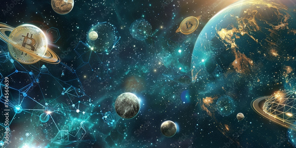 Naklejka premium A colorful space scene with many planets and stars