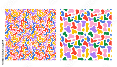 Fun colorful line doodle seamless pattern. Creative minimalist style art background