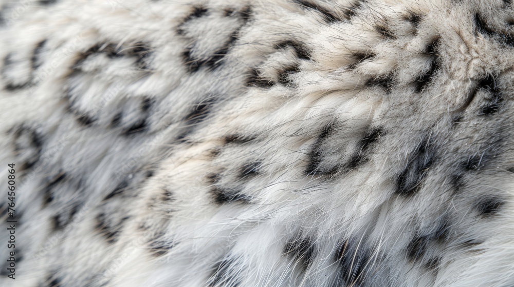 Texture of a snow leopard's fur with distinct black spots and patterns on a white background. Texture of a snow leopard's fur with distinct black spots and patterns on a white background.