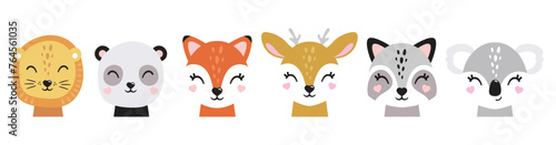 Cartoon cute baby animals for baby cards, baby shower invitation,print,poster. Vector illustration.Deer,cat, bunny,koala,llama,alpaca, raccoon,fox,unicorn, wolf,bear,lion,panda,tiger,dog,rabbit,hare