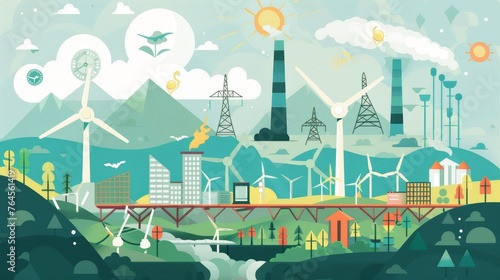 An infographic - style visualization illustrating the benefits of transitioning to renewable energy,