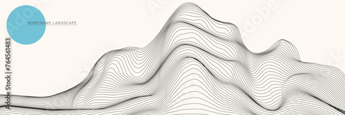 Wireframe landscape background. Futuristic vector illustration.