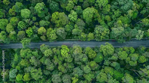 An aerial snapshot reveals the striking contrast between a verdant green forest