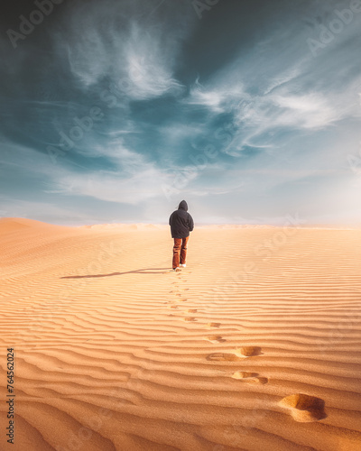 person walking in the desert