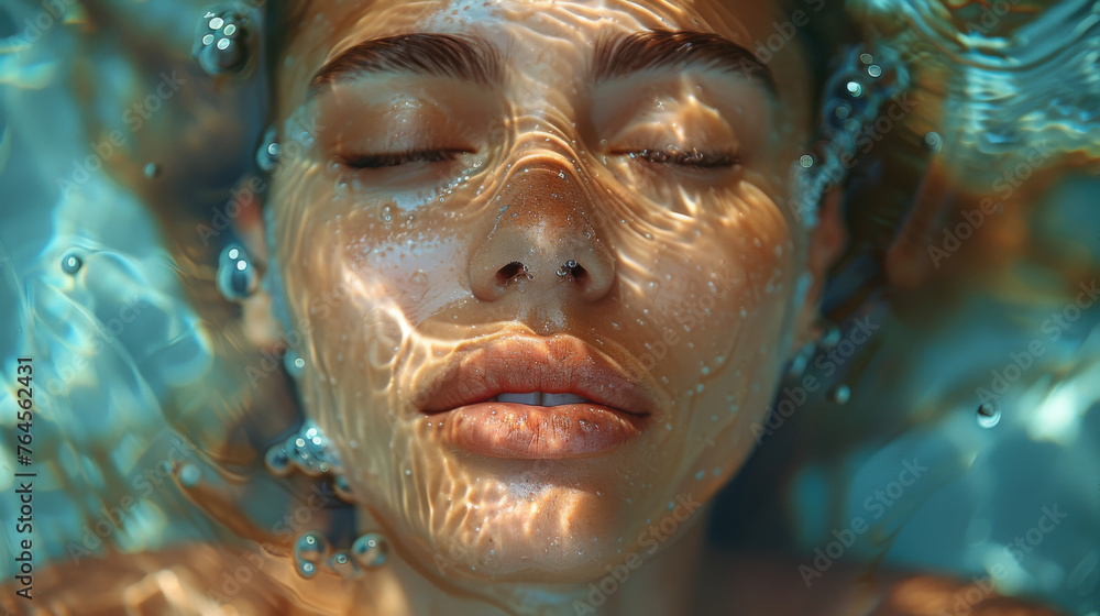 Face Basked In Sunlight Under Clear Water Face Basked In Sunlight Under Clear Water
