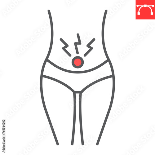 Menstrual cramps line icon, body pain and human disease, painful menses vector icon, vector graphics, editable stroke outline sign, eps 10.